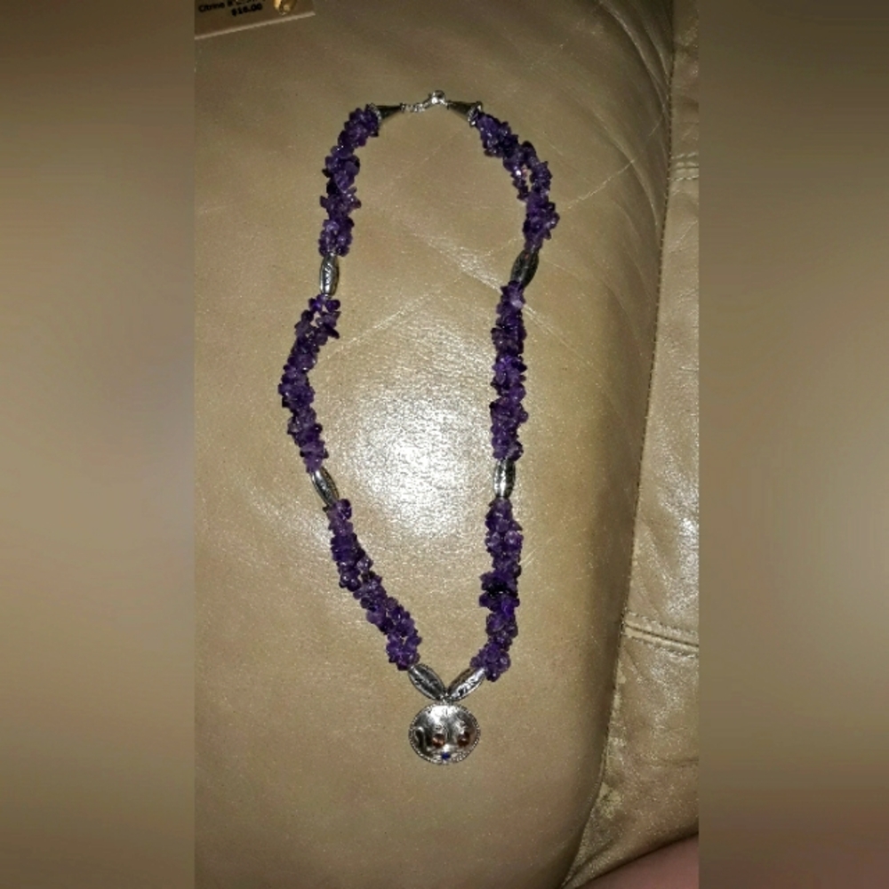 Purple Beaded Necklace with Silver Accents